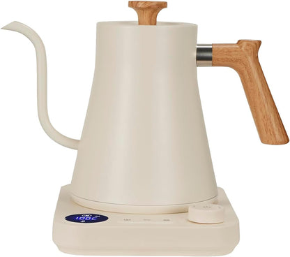 Gooseneck Electric Kettle, White, 0.9L | ±1℉ Temperature Control, 304 Stainless Steel, Ultra-Quiet, Auto Boil Detection, 8 Safety Protections & Memory Function