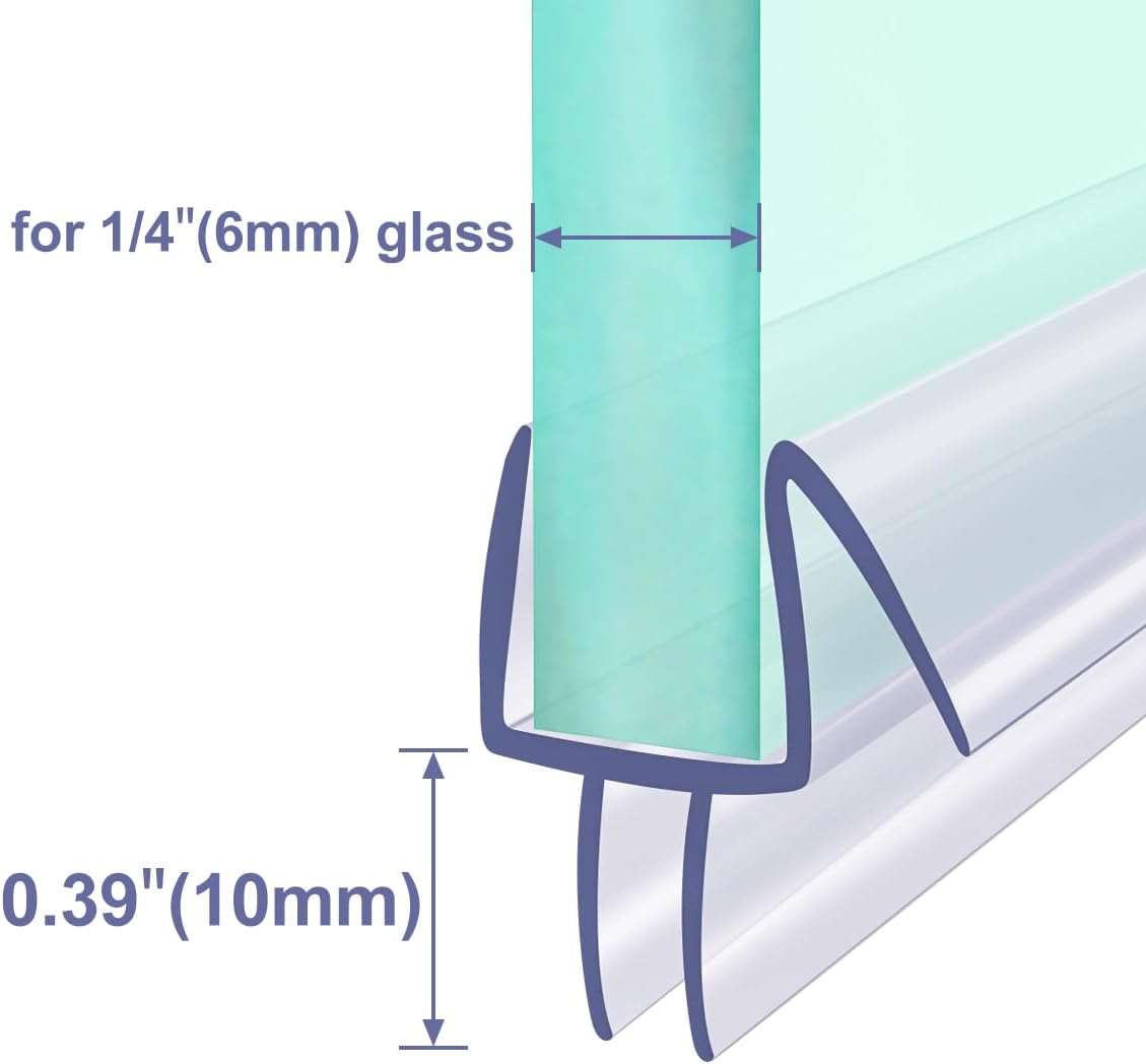 Frameless Glass Shower Door Sweep for 3/8" Glass, Bottom Seal with Drip Rail, 27.5" Long