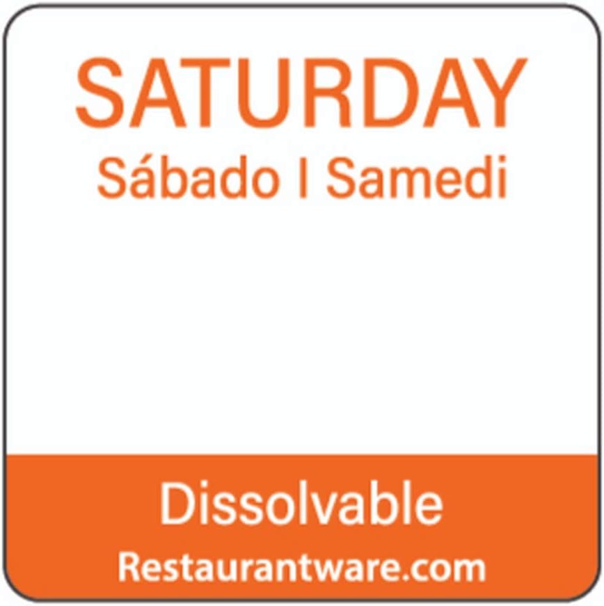 Restaurantware RW Smart 1 Inch x 1 Inch Food Rotation Labels 500 Dissolvable Food Safety Labels - Premium Trilingual Orange Paper Day Of The Week Labels For Food Storage Or Prep Saturday