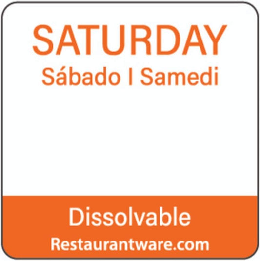 Restaurantware RW Smart 1 Inch x 1 Inch Food Rotation Labels 500 Dissolvable Food Safety Labels - Premium Trilingual Orange Paper Day Of The Week Labels For Food Storage Or Prep Saturday