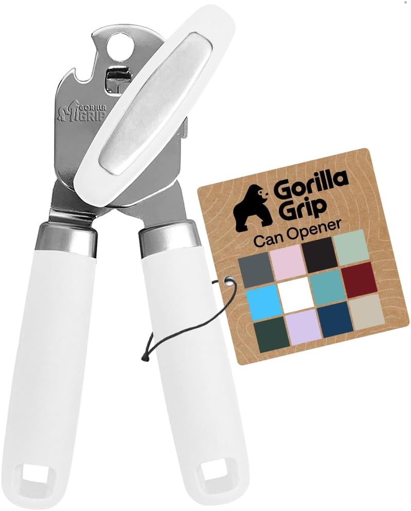 GORILLA GRIP Original Model Stainless Steel Smooth Edge Manual Can Opener and Bottle Openers, US Designed, Comfortable Handle, Oversized Handheld Turn Knob, Multifunctional Kitchen Tool, Gray