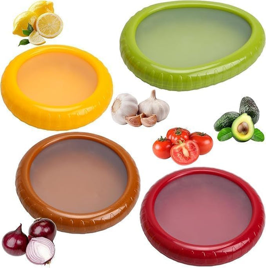 4pcs Silicone Fruit and Vegetable Containers, Fruit Storage Boxes for Fridge, Reusable Hermetic Holder for Food Storage, Fruits Savers Fresh Stretch Pods, vegetables/lemon/tomato/avocado