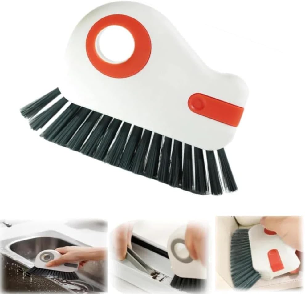 2 in 1 Groove Cleaning Brush, Window Track Cleaning Tools (Orange, 1pcs) | Multifunctional Hard Bristle Window Track Cleaner with Hidden Scraper