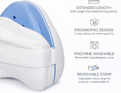 Contour Original Hourglass Knee Pillow for Side Sleepers with Adjustable Strap - Memory Foam Leg Support Cushion Between Knees for Hip & Spine Alignment - Ergonomic Leg Pillow for Side Sleeping