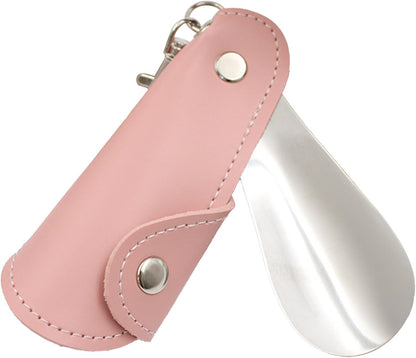 Metal Shoe Horn with Holster, 1 Pc Foldable Shoe Horn with Keychain, Travel Mini Stainless Steel Shoe Spoon