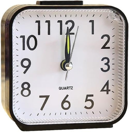 Analog Alarm Clock, Silent Non Ticking Small Clock, Travel Alarm Clock with Snooze & Light, Battery Operated Loud Alarm Clock for Bedroon, Bedside, Desk (Black)