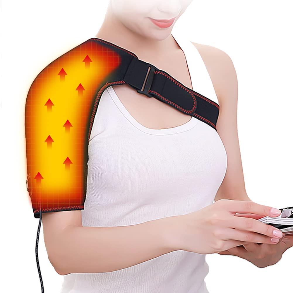 Woolala Electric Heated Shoulder Wrap Heating Pad Large Heating Area Warmer | 110V for Tendonitis Periarthritis, Pain Relief, 3 Temperature Settings & Timer