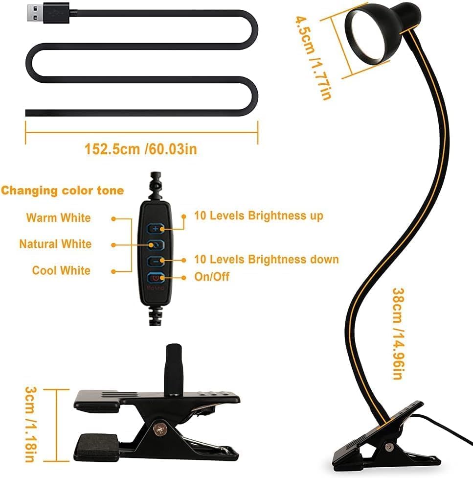 Clip on Reading Light for Bed 3 Color Modes Teal
