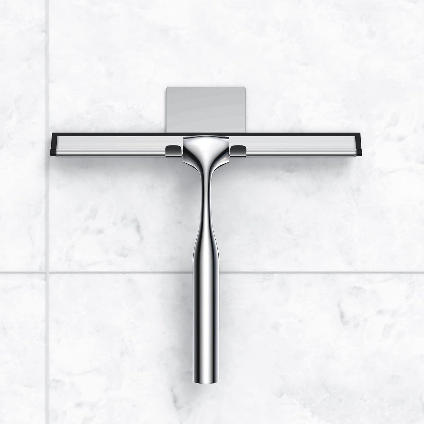 Black Shower Squeegee for Glass Door 12-Inch Bathroom Squeegee Window Wiper, with Shower Door Hook, Adhesive Hook, Spare Silicone Blade for Window Mirror Car All-Purpose Squeegee