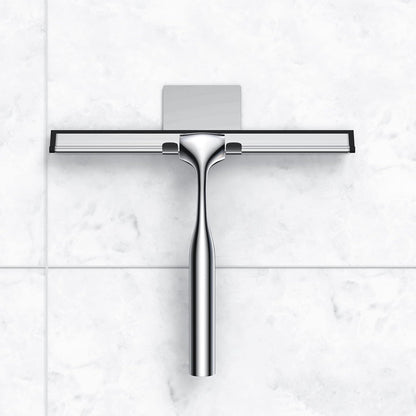 Black Shower Squeegee for Glass Door 12-Inch Bathroom Squeegee Window Wiper, with Shower Door Hook, Adhesive Hook, Spare Silicone Blade for Window Mirror Car All-Purpose Squeegee