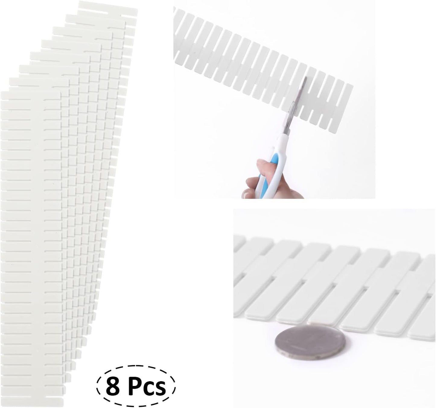 14.5 in White Adjustable Drawer Dividers, TWUTGAYW 8PC DIY Grid Drawer Organizer Dividers, Plastic Organizer Separator for Socks Underwear Makeup Cosmetic Clothes Can Help Tidy Kitchen Bedroom Dresser