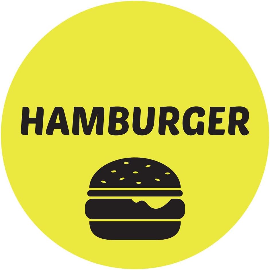 Ham & Cheese Stickers - 1 Inch Round Circle Food Labels in Bright Yellow for Restaurant Deli Food Truck Supermarket Grocery Store Stickers Food Menu Meal Choice Sticker Package Label - 300 Labels/Pack