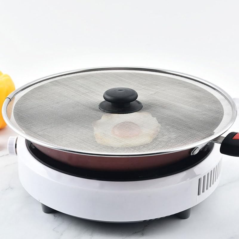 Hemobllo Grease Splatter Guard Stainless Steel Fine Mesh Splatter Screen Lid with Insulated Handle for Oil Splash Protection & Easy Cleanup, for Frying Pan, Stovetop, Home & Restaurant