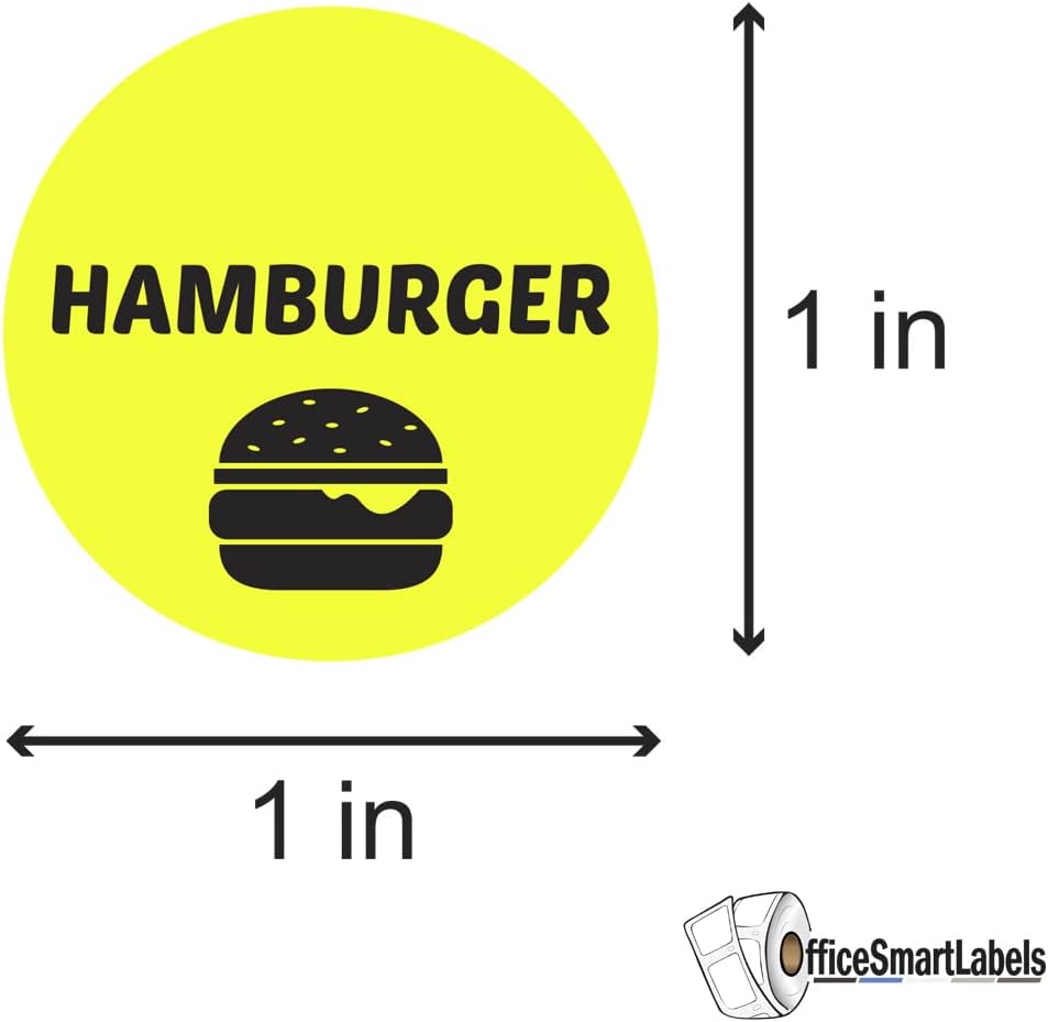 Ham & Cheese Stickers - 1 Inch Round Circle Food Labels in Bright Yellow for Restaurant Deli Food Truck Supermarket Grocery Store Stickers Food Menu Meal Choice Sticker Package Label - 300 Labels/Pack