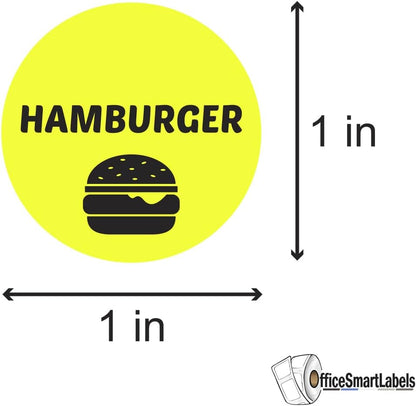 Ham & Cheese Stickers - 1 Inch Round Circle Food Labels in Bright Yellow for Restaurant Deli Food Truck Supermarket Grocery Store Stickers Food Menu Meal Choice Sticker Package Label - 300 Labels/Pack