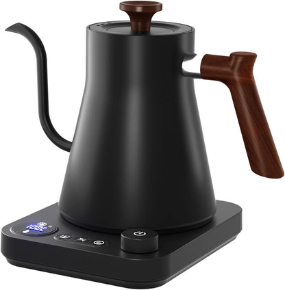 Gooseneck Electric Kettle, White, 0.9L | ±1℉ Temperature Control, 304 Stainless Steel, Ultra-Quiet, Auto Boil Detection, 8 Safety Protections & Memory Function