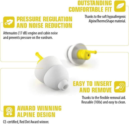 Alpine FlyFit - Earplugs for Pressure Relief & Preventing Ear Pain While Flying - Airplane Travel Essentials - Comfortable Reusable Hypoallergenic Earplugs with Ultra Soft Filter