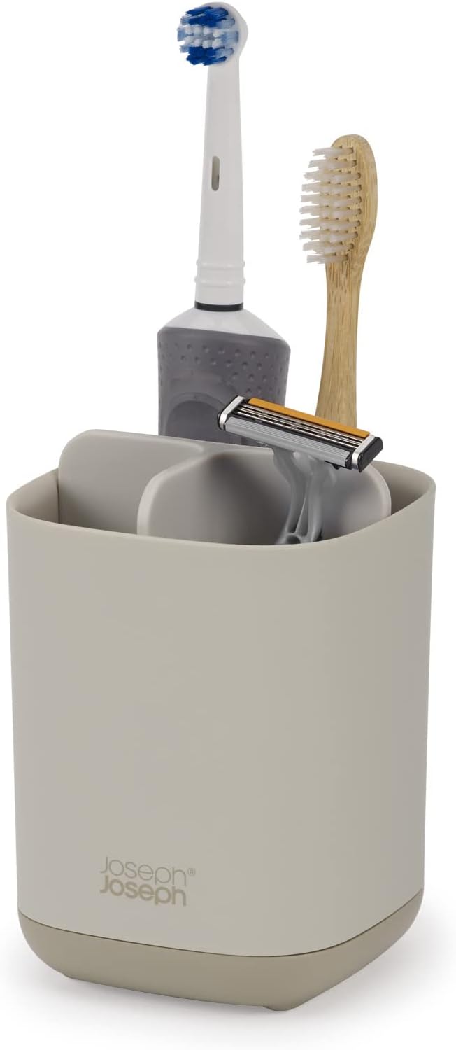 Joseph Joseph Easy-Store - Compact Toothbrush Holder Caddy Bathroom Storage , Grey/White, Regular