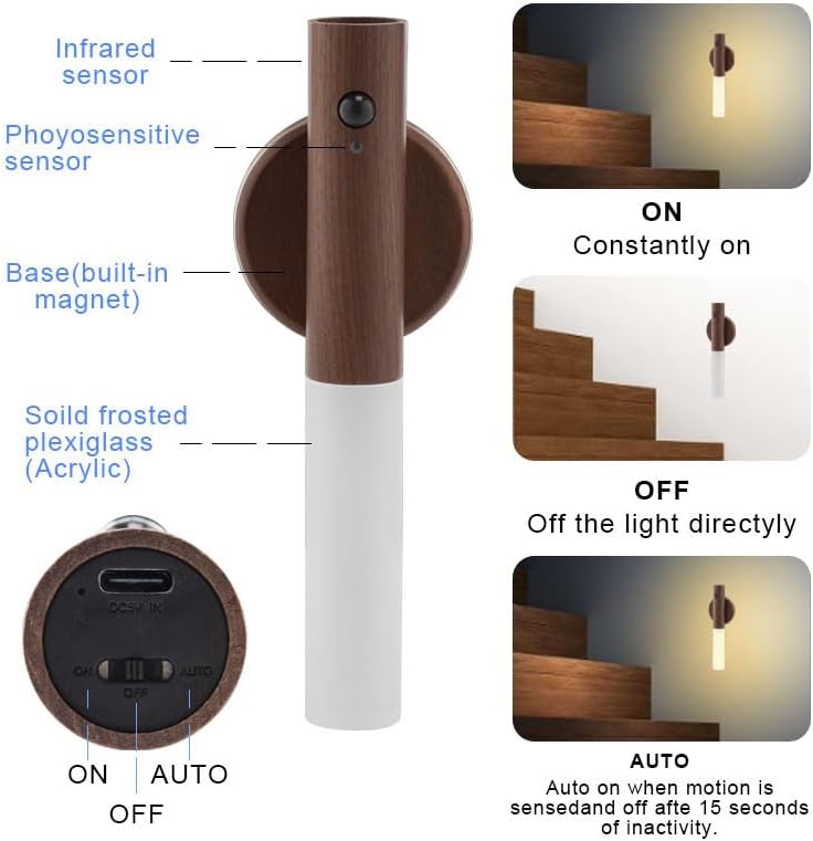 LANDGOO Motion Sensor Wall Sconce, Rechargeable, Night Lights, Warm White