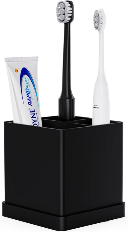 Silicone Toothbrush Holders for Bathrooms with Drainage Tray, White Marble | 3 Slots Unbreakable Countertop Electric Tooth Brush and Toothpaste Holder Organizer Stand, Marble Bathroom Accessories Decor