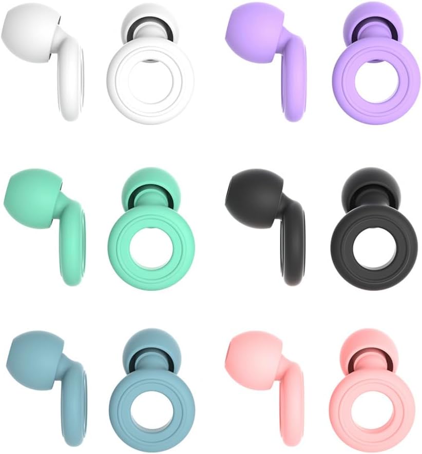6 Pairs Soft Silicone Earplugs Reusable Noise-Reducing for Concerts, Sleep, Focus, Travel, Adjustable Size 28dB (SNR) Noise Reduction White