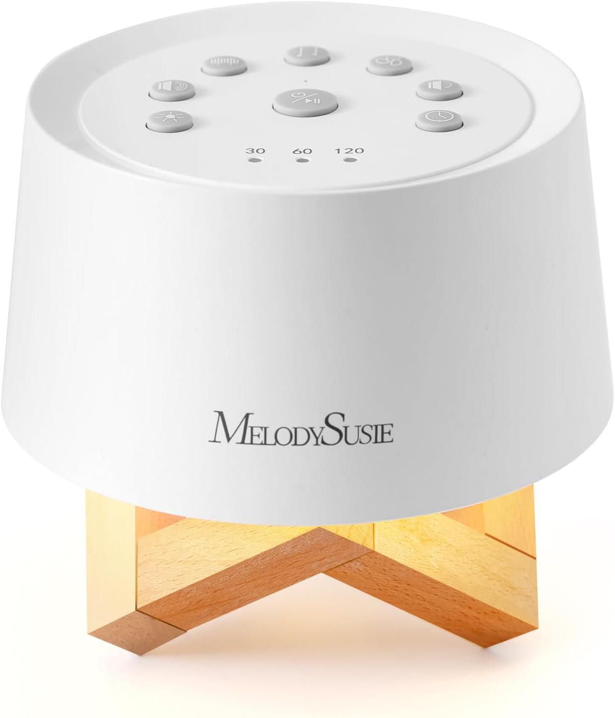 MelodySusie Rechargeable White Noise Machine for Sleep Travel & Salon with Wooden Stand, Sound Machine with 31 Soothing Sounds, Multi-Night Light, 32 Volumes & 4 Timers for Baby Adult