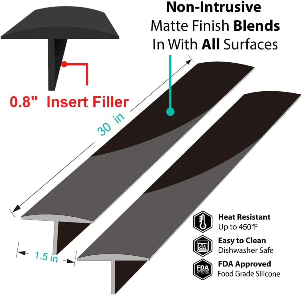 Stove Counter Gap Cover - 25 Inch Silicone Stove Gap Filler 2 Pack White | Kitchen silicone oven gap filler, countertop strips gap guard, easy to clean; white counter gap cover,crack guard for counter