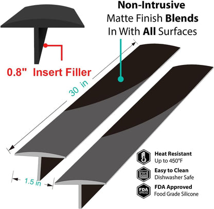 Stove Counter Gap Cover - 25 Inch Silicone Stove Gap Filler 2 Pack White | Kitchen silicone oven gap filler, countertop strips gap guard, easy to clean; white counter gap cover,crack guard for counter