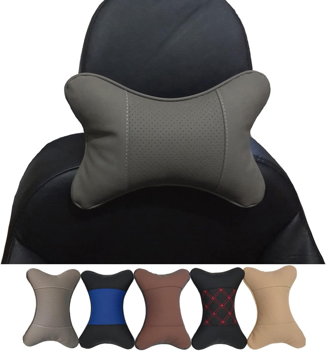 2 Packs Car Neck Pillows, Dual-Side PU Leather Car Headrest with Fiber Filling, Universal Soft Neck Support Pillow for Car, Home & Office (Black)