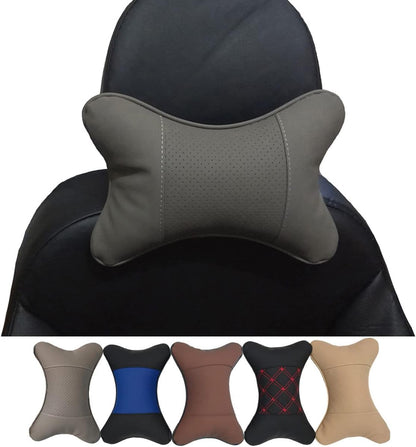 2 Packs Car Neck Pillows, Dual-Side PU Leather Car Headrest with Fiber Filling, Universal Soft Neck Support Pillow for Car, Home & Office (Black)