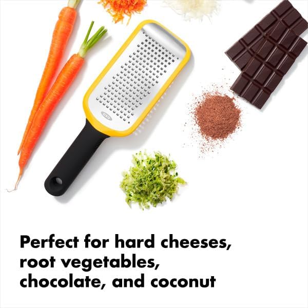 OXO Good Grips Etched Coarse Grater with Handle, Orange | Coarse Kitchen Grater, Sharp Etched Teeth, Non-Slip Handle, Hard Cheese, Vegetables, Chocolate, Easy Grip
