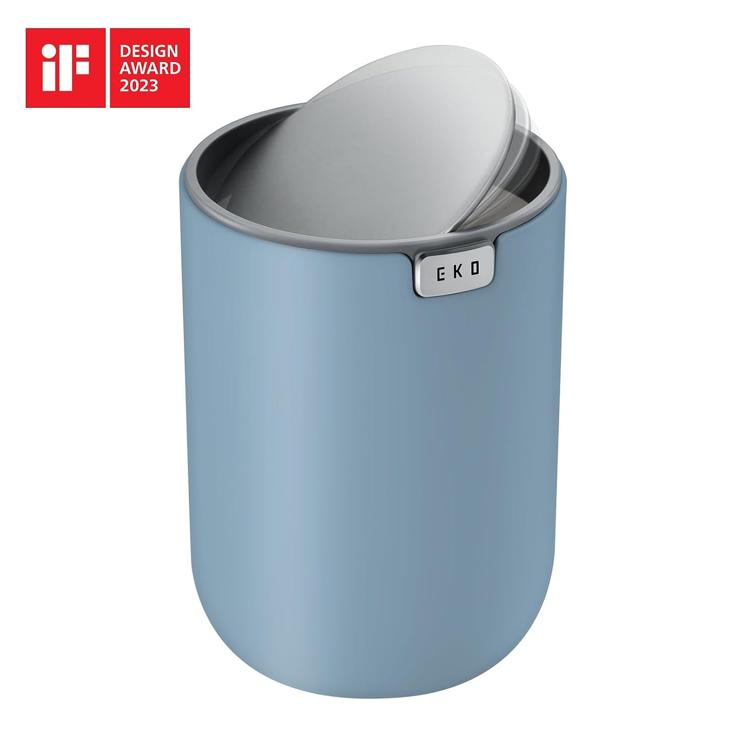 EKO Fandy 0.58 Gal/2.2L Mini Trash Can with Lid, Swing-Top Desktop Trash Can for Bathroom, Countertop, Vanity, Desk or Office, Small Garbage Bin (Blue)