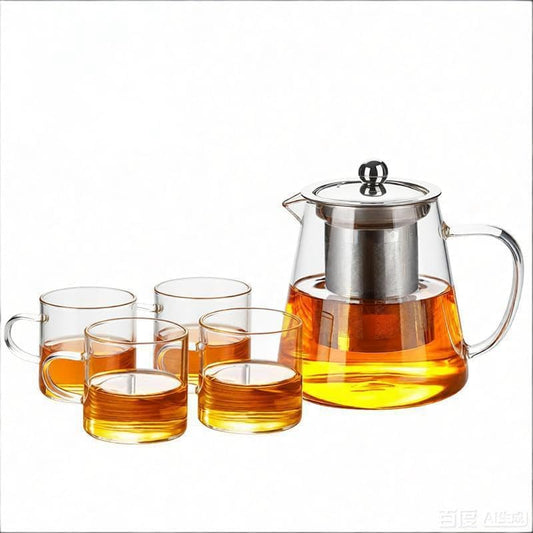 Glass Teapot Stovetop with Infuser Set High Temperature Resistant Borosilicate 32OZ Clear Tea Kettle with Glass Cup as Home Tea Tools Gifts for Home Kitchen and Office