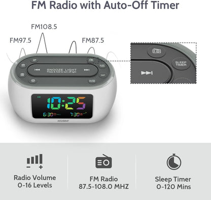 HOUSBAY Digital Alarm Clock Radio for Bedrooms with Night Light | Phone-Free Wake-Up with Dual Alarm, FM Radio for Favorite Stations, Small Radio Clock for Bedside, Battery Backup