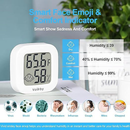 Vaikby Indoor Thermometer 2Pack, Humidity Gauge Meter Digital Hygrometer Room Thermometer for Home, Hight Accurate Temperature and Humidity Monitor, Large LCD Display Fahrenheit or Celsius
