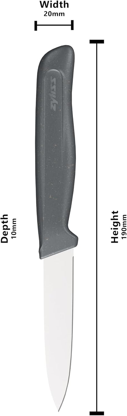 Zyliss Paring Knife – Sharp German Stainless Steel Blade with Sustainable Wheat Straw Non-Slip Handle – Includes Safety Cover – Dishwasher Safe – 3.5 inches - Gray
