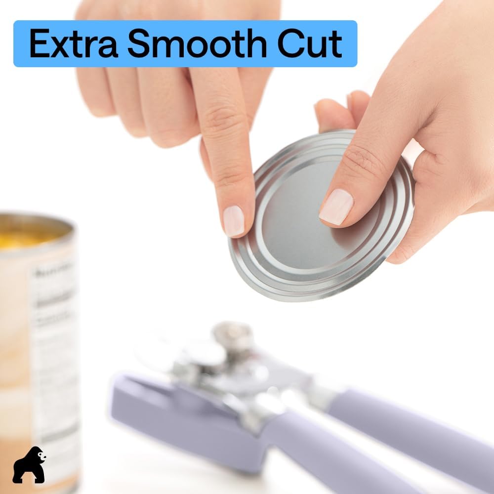 GORILLA GRIP Original Model Stainless Steel Smooth Edge Manual Can Opener and Bottle Openers, US Designed, Comfortable Handle, Oversized Handheld Turn Knob, Multifunctional Kitchen Tool, Gray
