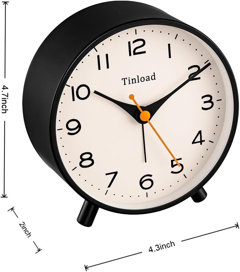 Tinload 4.5" Battery Operated Analog Alarm Clock, Small Silent Bedside Desk Clock with Night Light, Blue