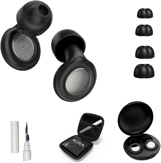 Ear Plugs for Sleeping Noise Cancelling 28dB - Reusable Silicone Earplugs for Sleep, Concert, Work, Study, Travel | 4 Sizes, Comfortable Side Sleepers | Cleaning Tool & Case - HEION Aura