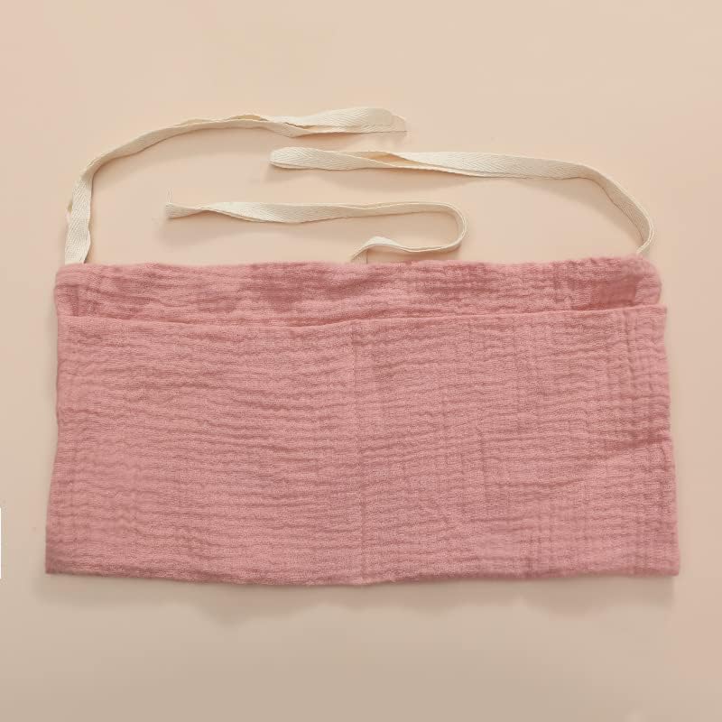 Baby Bedside Hanging Storage Bag Muslin Cotton Teddy Bear, Crib Diaper Caddy Organizer 2 Pockets, Nappy-Dormitory Nursery Organization Holder for Cribs, Playard or Wall Milk Bottle Bib Organizing