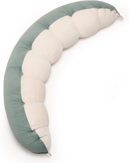 Peallow(Pat. Pend) – Long Round Body Pillow for Adults, Bolster Pillow for Sleeping, Soft and Supportive Pillow for Sleeping & Lumbar Support (Green-White, 29.5")