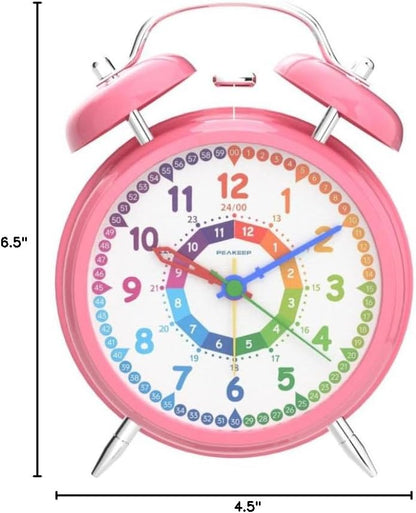 Peakeep Loud Alarm Clock for Heavy Sleepers Adults, Metal 4.5 Inches | Twin Bell Battery Operated Analog Alarm Clocks for Bedrooms Kids' Room Decoration (Jewel Blue)