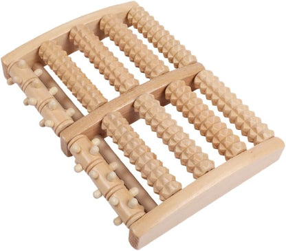 Wooden Foot Massager Roller Acupuncture Point Massager with 5 Rows of Beads for Plantar Relief and Relaxation, Manual Foot Massage Tool for Home Use by Men and Women