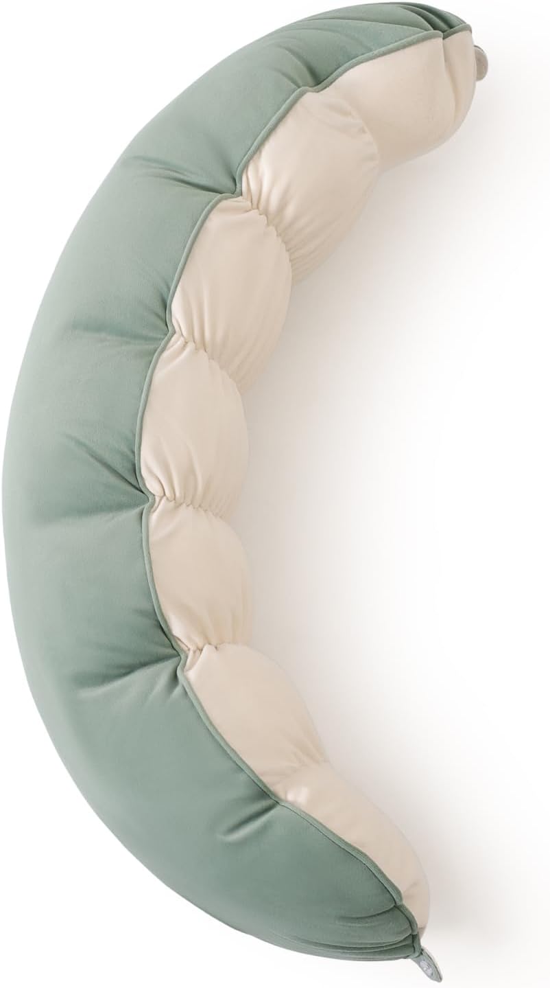 Peallow(Pat. Pend) – Long Round Body Pillow for Adults, Bolster Pillow for Sleeping, Soft and Supportive Pillow for Sleeping & Lumbar Support (Green-White, 29.5")