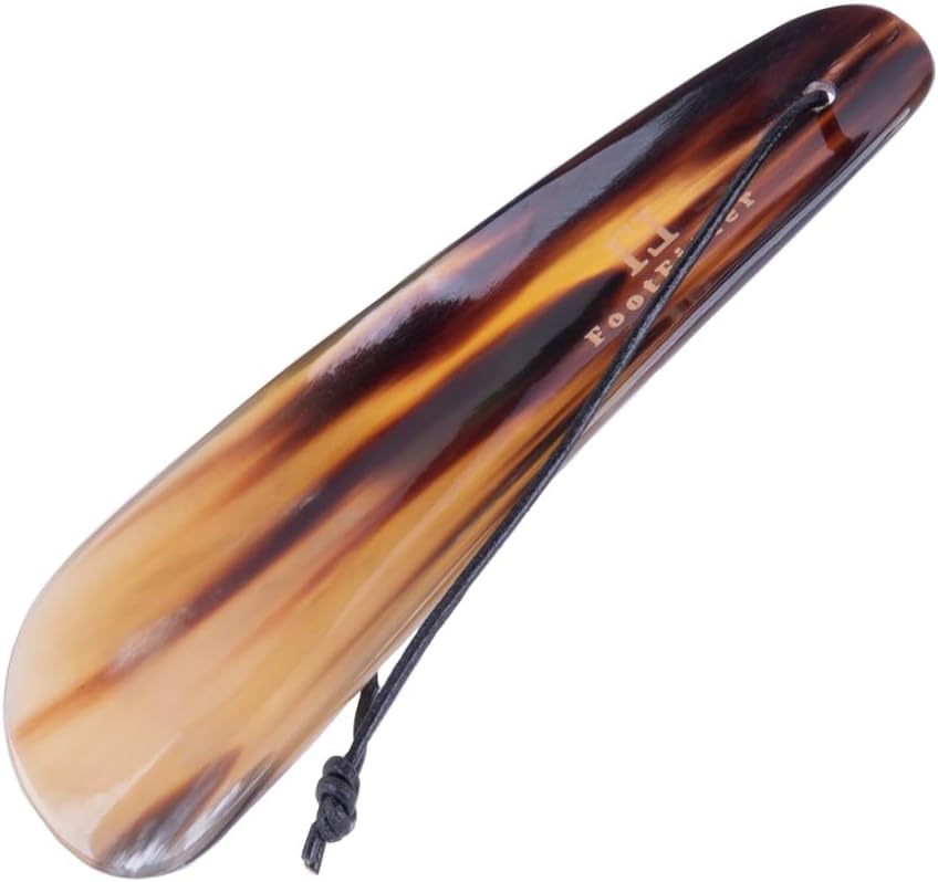 FootFitter Natural Bull Horn Shoe Horn with Leather Loop Handle | Solid Horn Structure with Leather Loop for Firm Heel Support, Quick Slip‑On Access, Everyday Reliability, Ethically Crafted