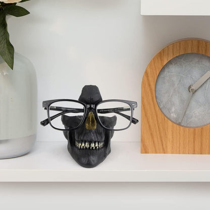 Mrlikale Skull Glasses Stand Holder, Creative Eyeglasses Holder | Sunglasses Spectacle Display Rack, Key Holder Resin Sculptures for Entryway, Home, Office, Desk, Nightstand (Gold)