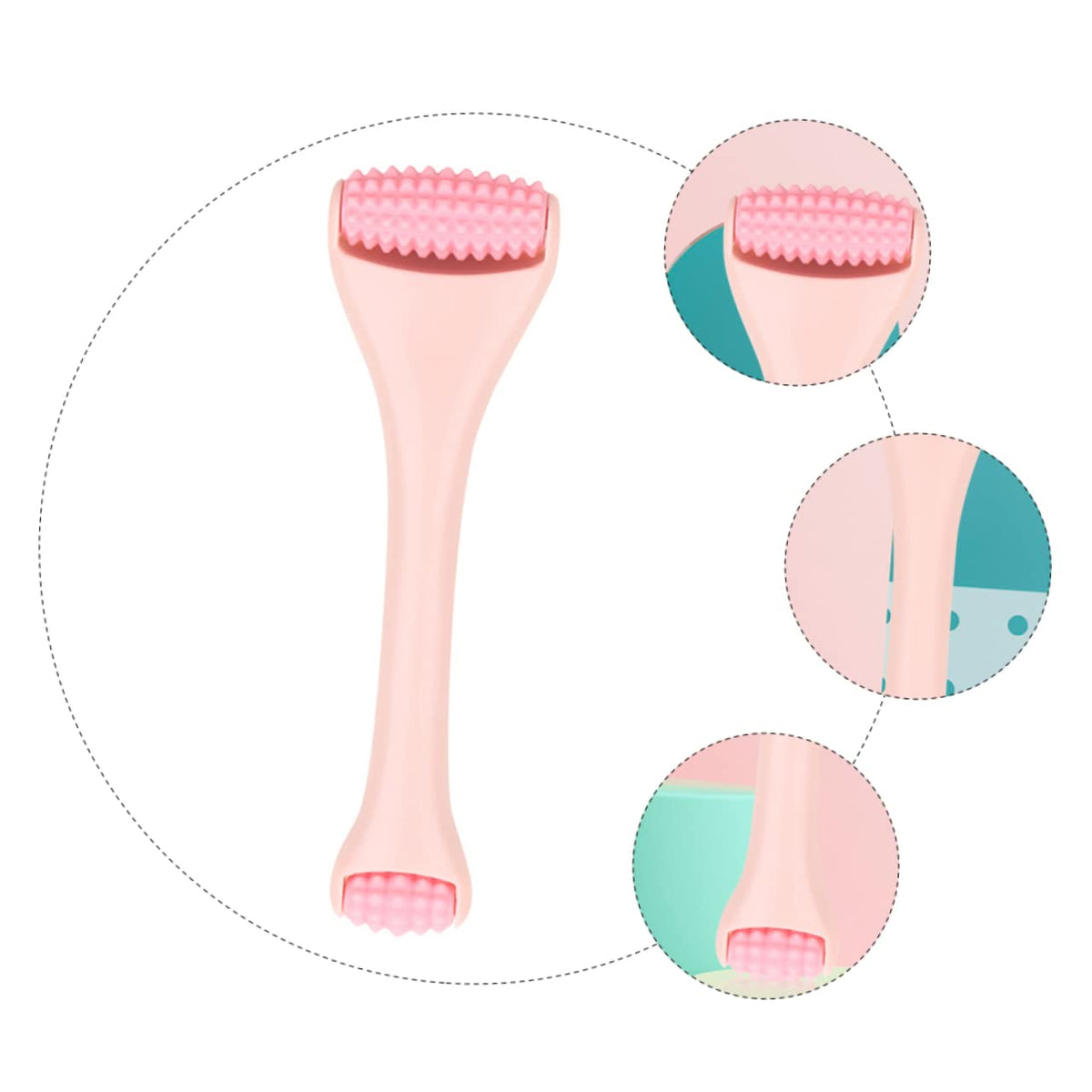 Dual Head Silicone Massage Roller for Face Eye Care Pink Handheld Rod
