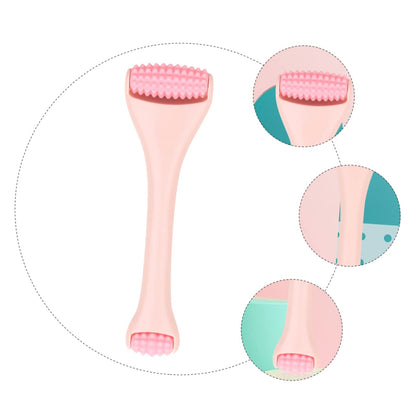 Dual Head Silicone Massage Roller for Face Eye Care Pink Handheld Rod