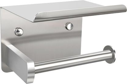 1pcs Brushed Nickel Toilet Paper Holder with Shelf | Screw or Self-Adhesive Toilet Paper Holder Wall Mount