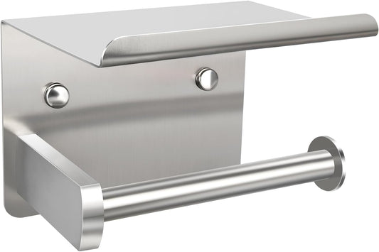 1pcs Brushed Nickel Toilet Paper Holder with Shelf | Screw or Self-Adhesive Toilet Paper Holder Wall Mount